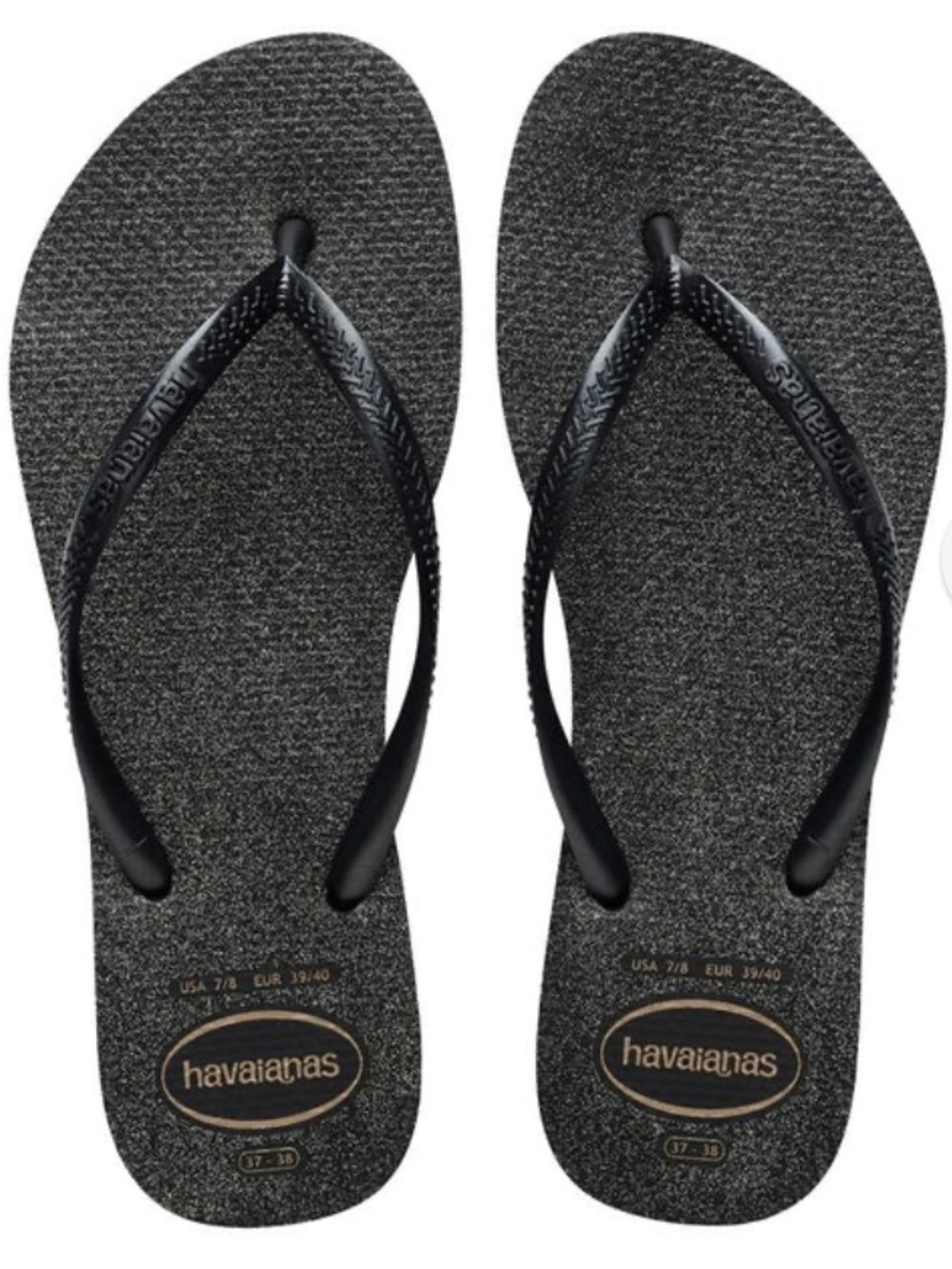 HAVAIANAS Slim Gloss Flip Flops - Black/Silver